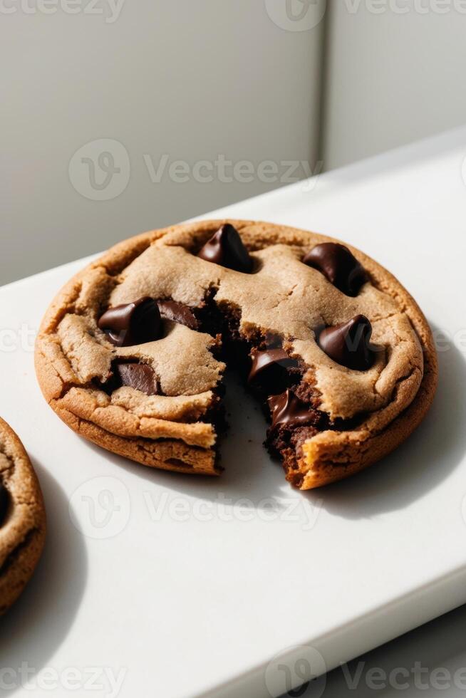 A chocolate chip cookie with a bite taken out of it photo