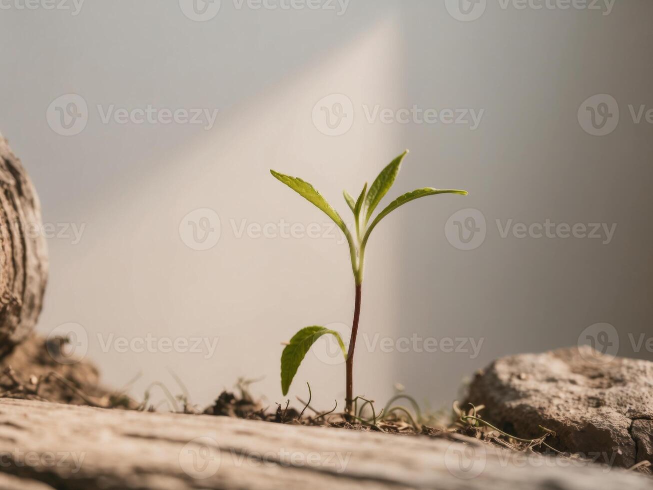A small plant growing out of a rock photo