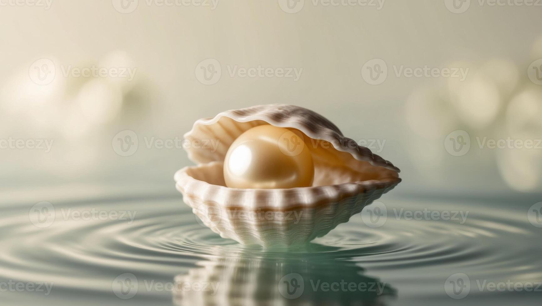 A pearl in a shell on top of water photo