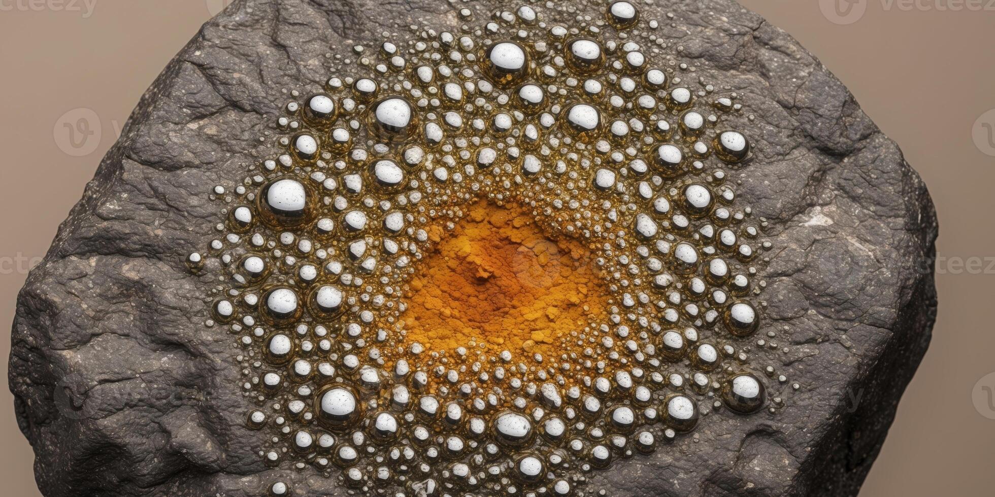 A rock with a white and orange substance on it photo