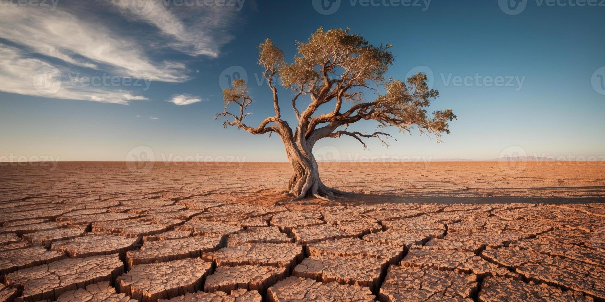 A dry tree in the middle of a dry desert photo