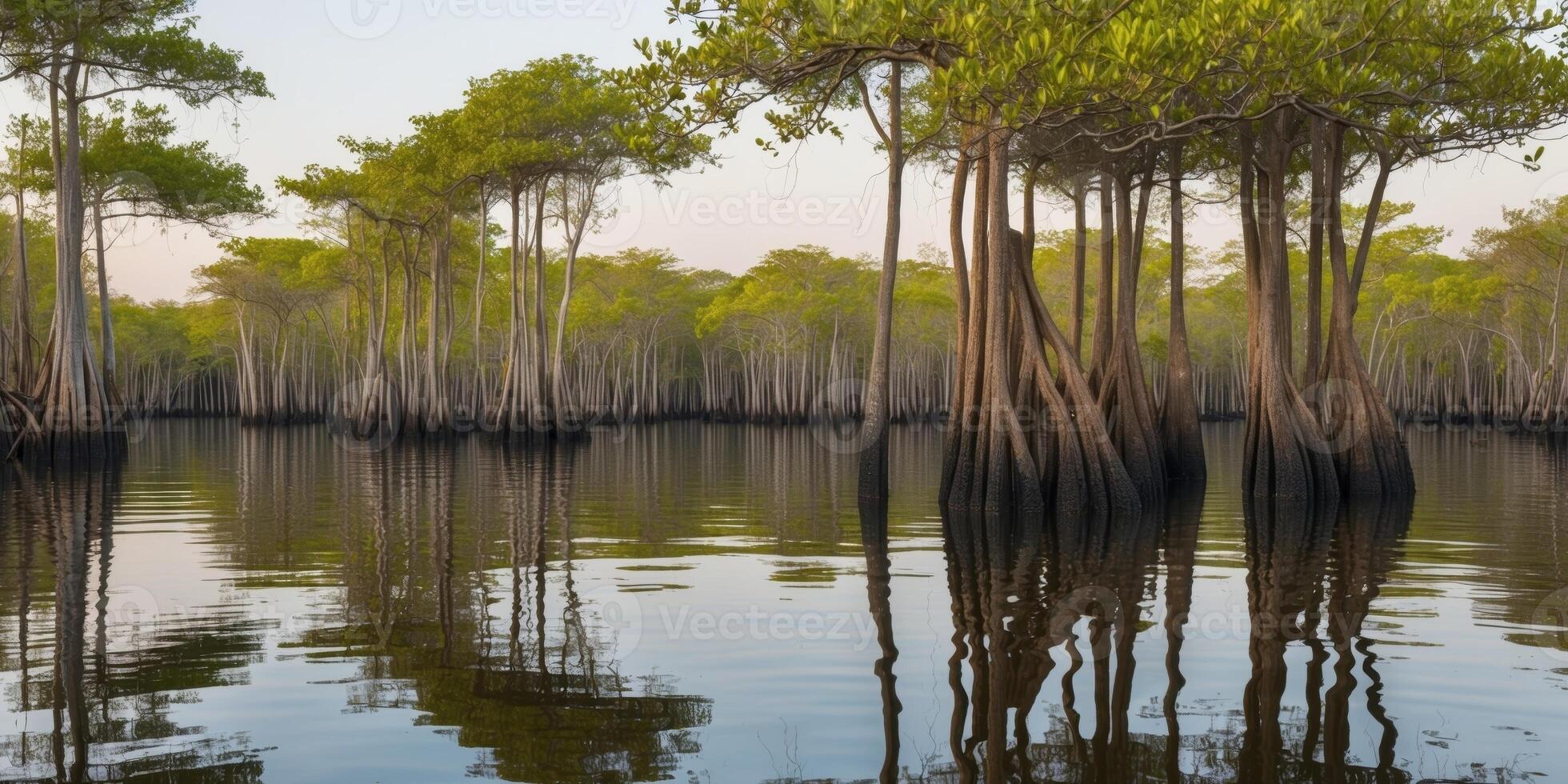 A group of trees in the water with water photo