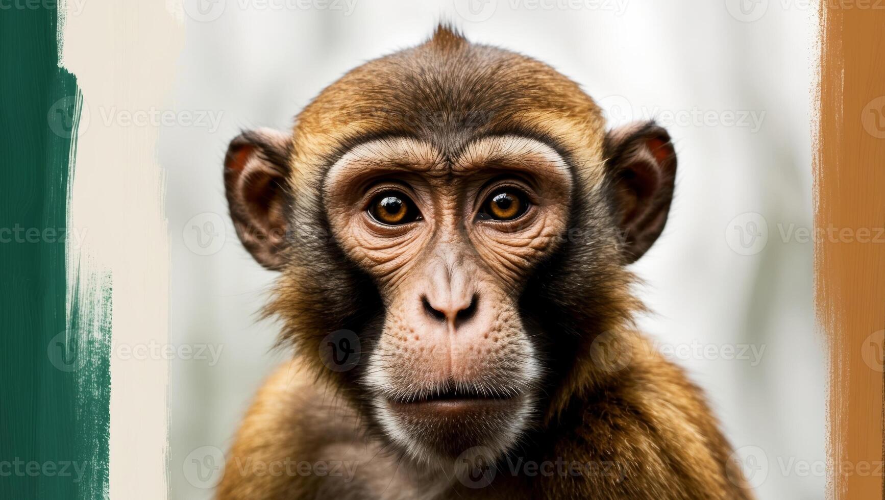 A monkey with a green and orange background photo