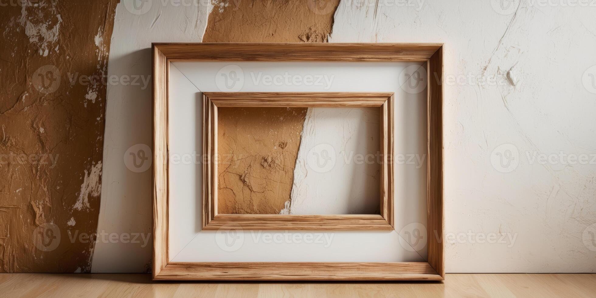 A wooden frame sitting on a wooden table photo