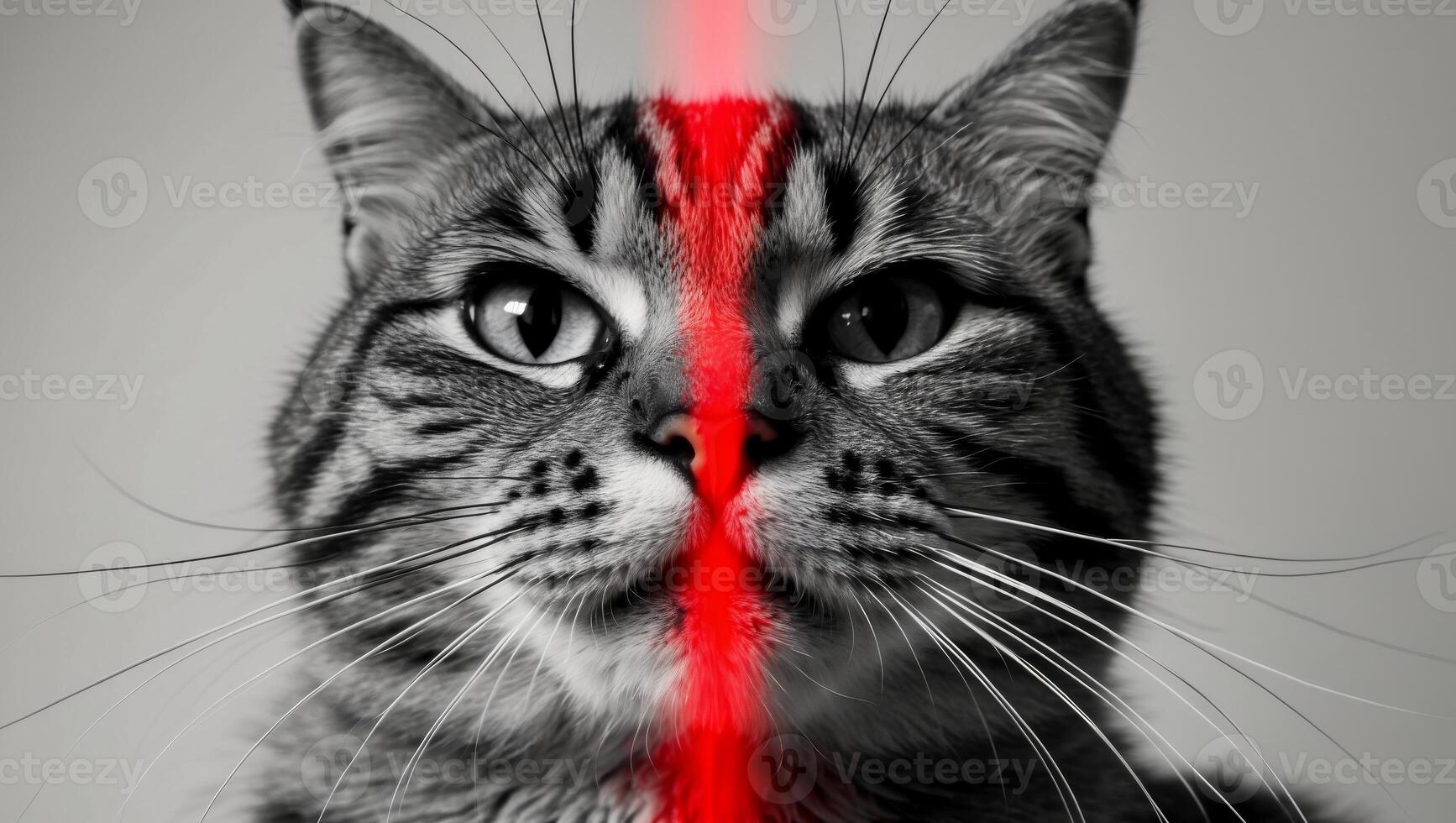 A cat with red eyes and a red line photo