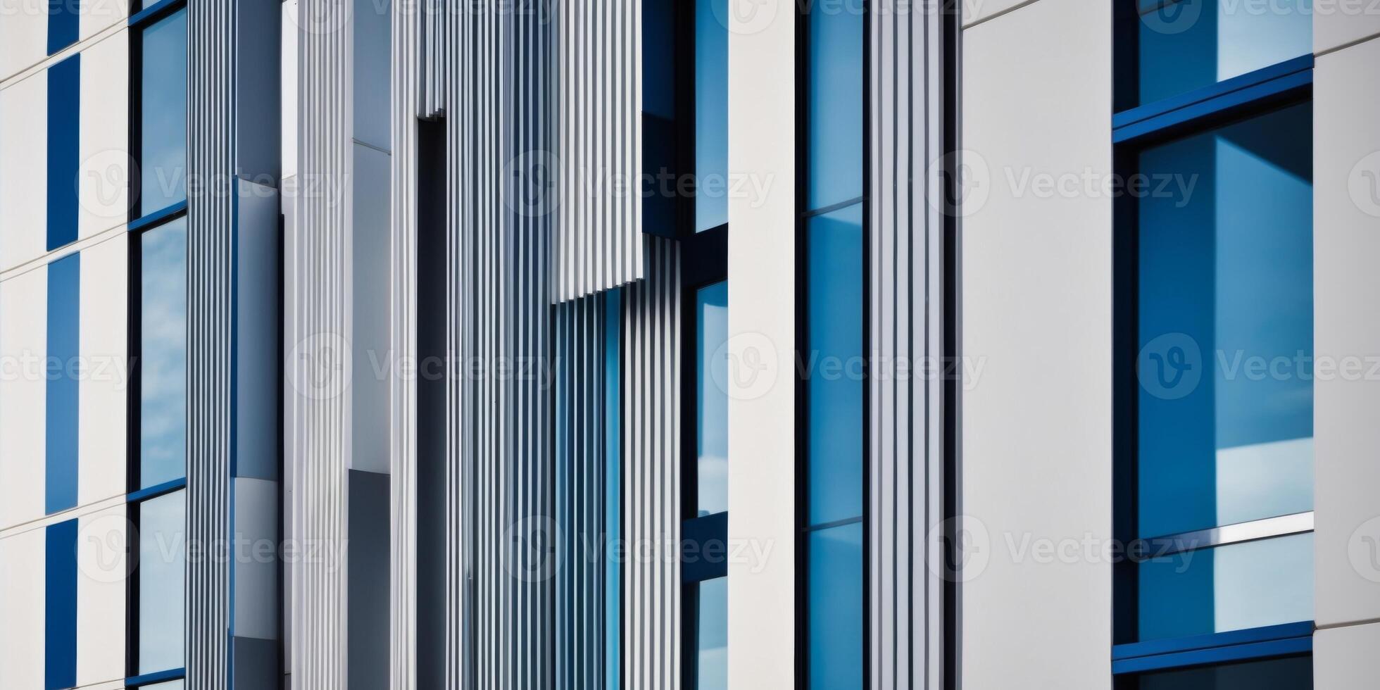 Modern architecture of a building with blue and white stripes photo