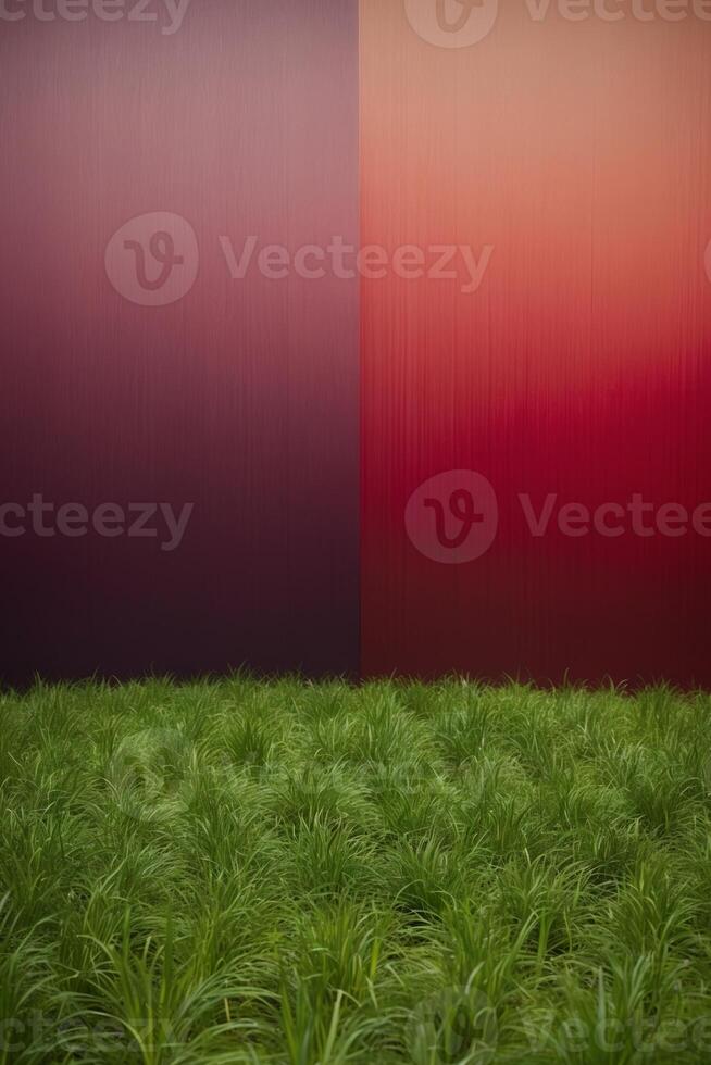 A grassy field with a red and purple background photo