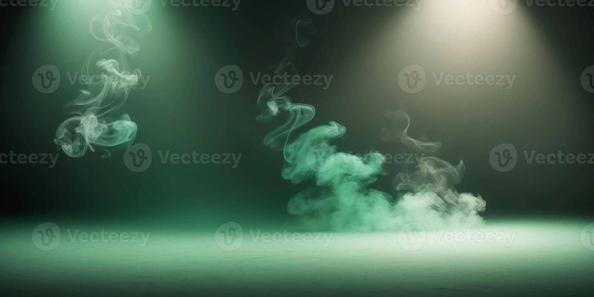 Green smoke on a black background with spotlight photo