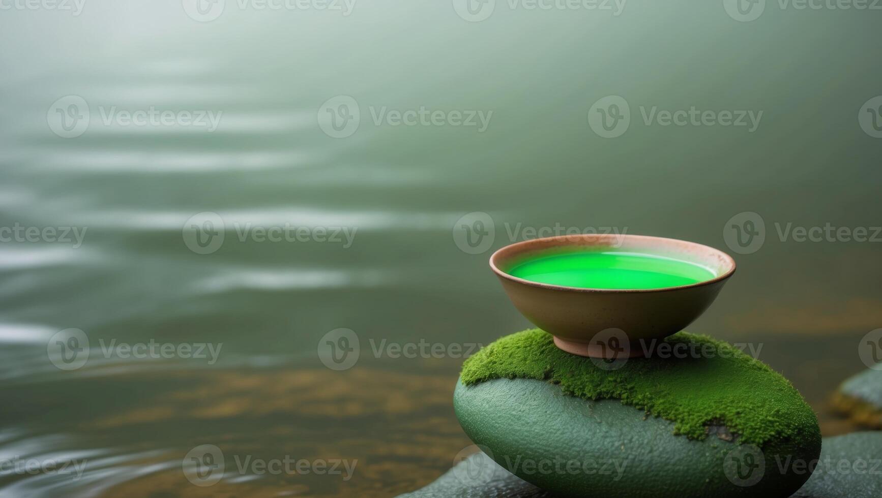 Green tea on rock in water photo