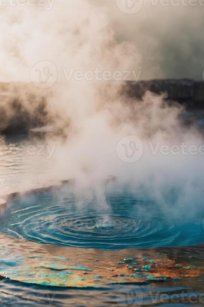 A steamy hot spring with water and steam coming out photo