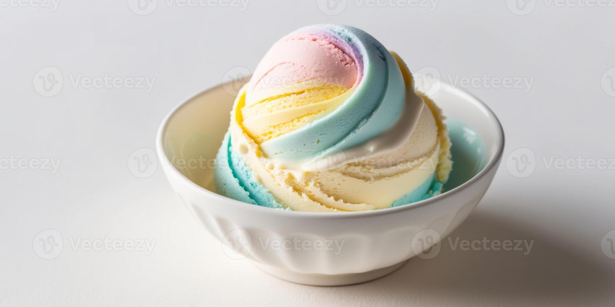 A bowl of ice cream with a rainbow swirl photo