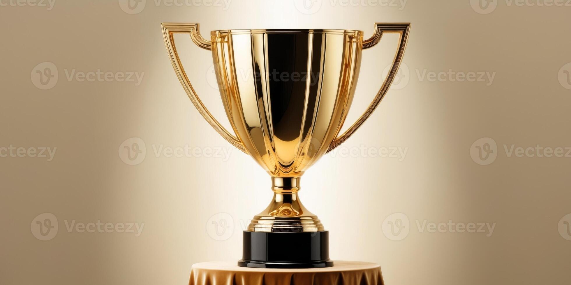 Gold trophy on a pedestal with a spotlight photo