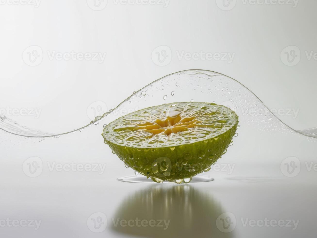 A lime is being splashed with water photo