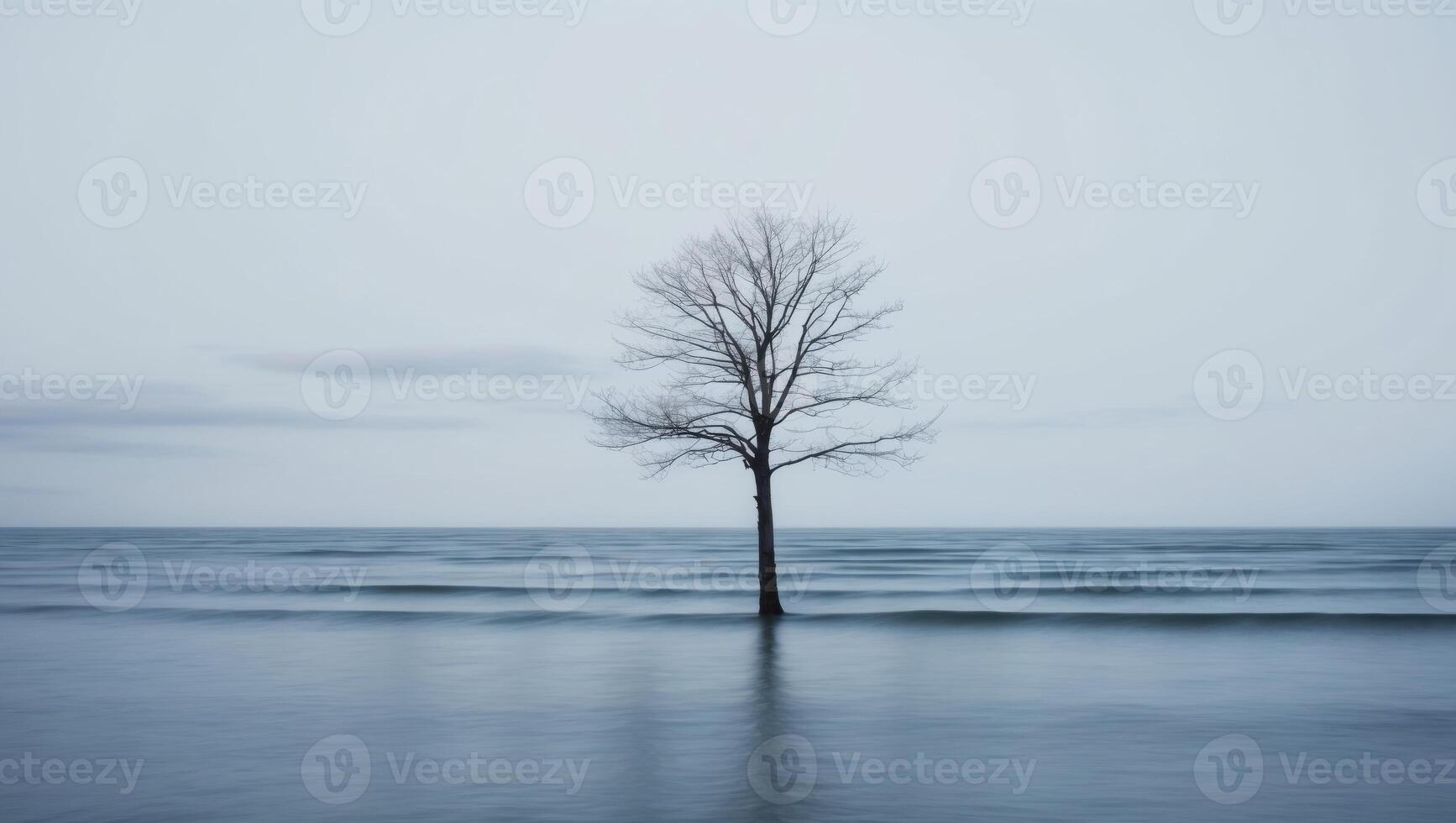 A lone tree stands in the middle of the ocean photo