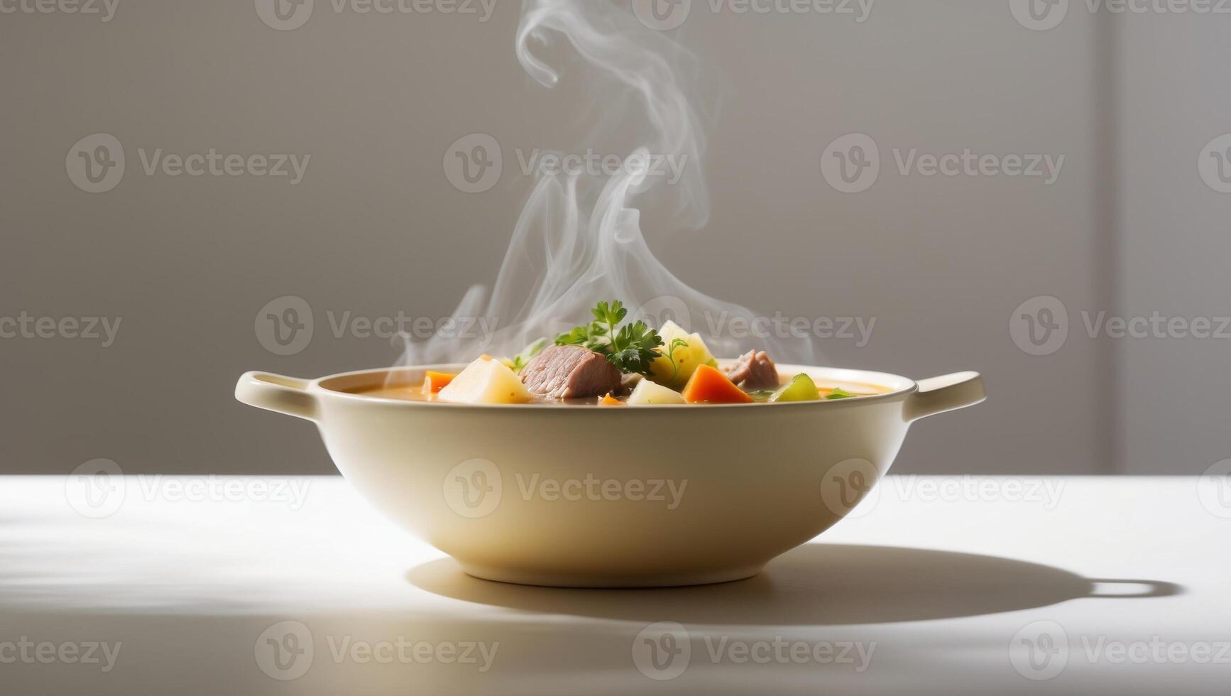 A bowl of food with steam coming out of it photo