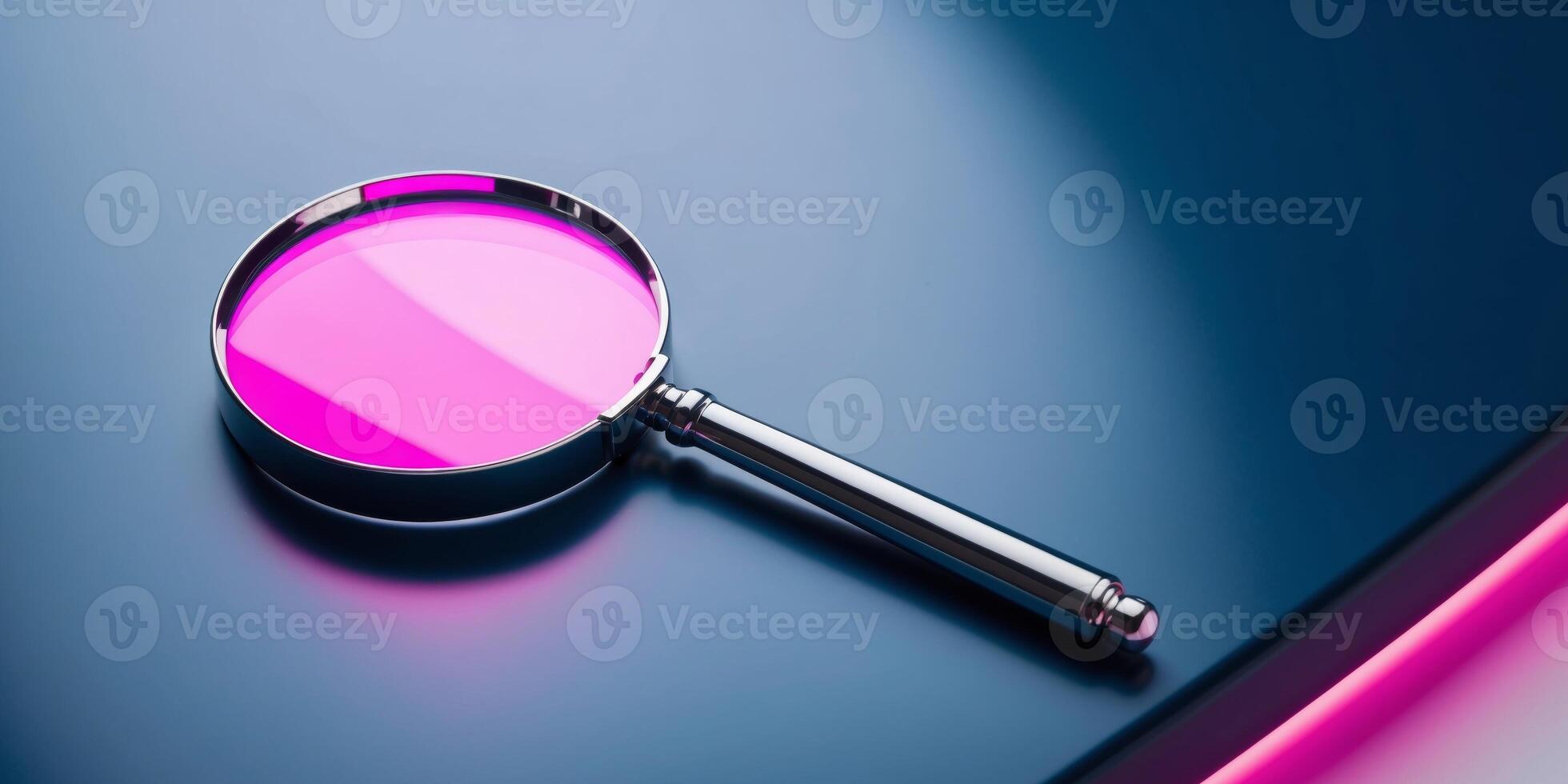 A magnifying glass is on a blue surface photo