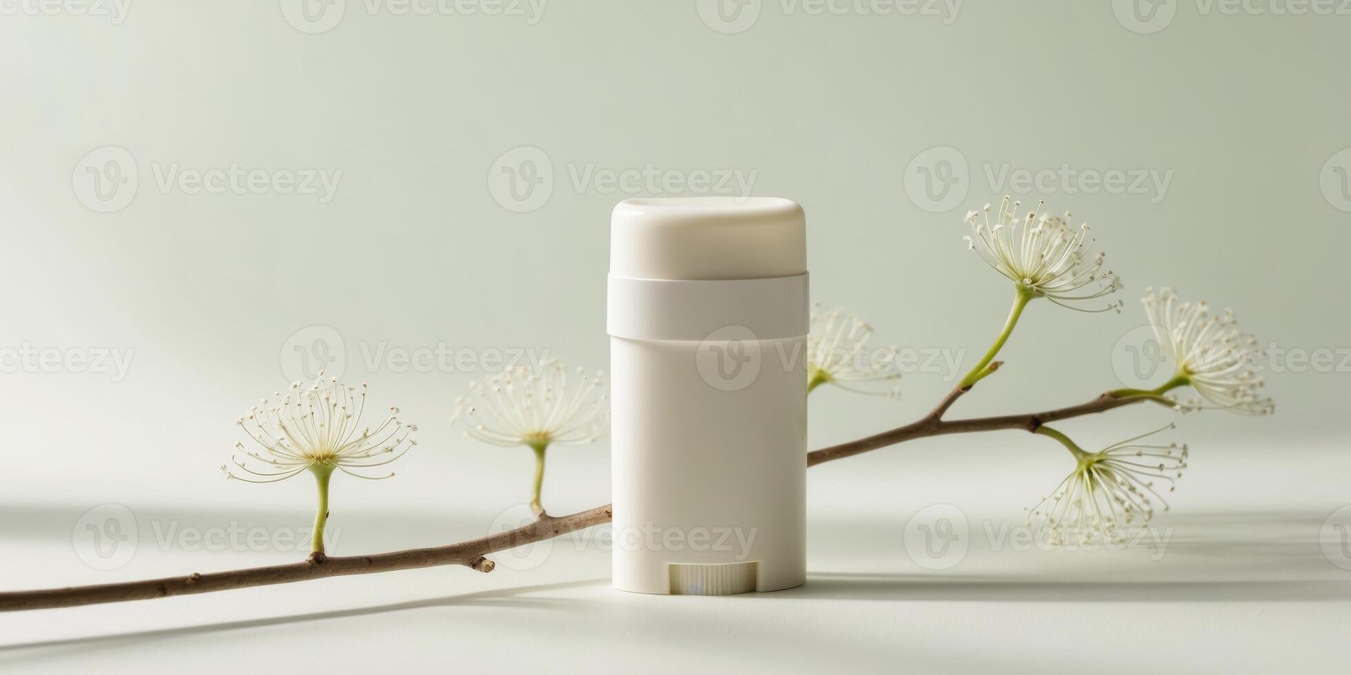 A tube of deodorant sitting on a branch photo