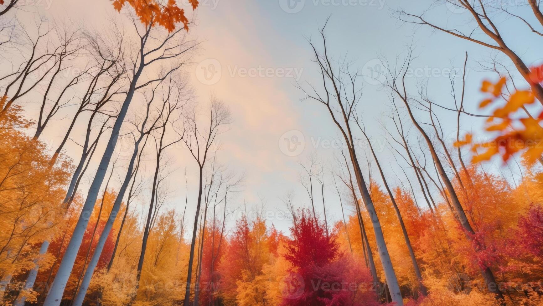 A forest with many trees in the fall photo