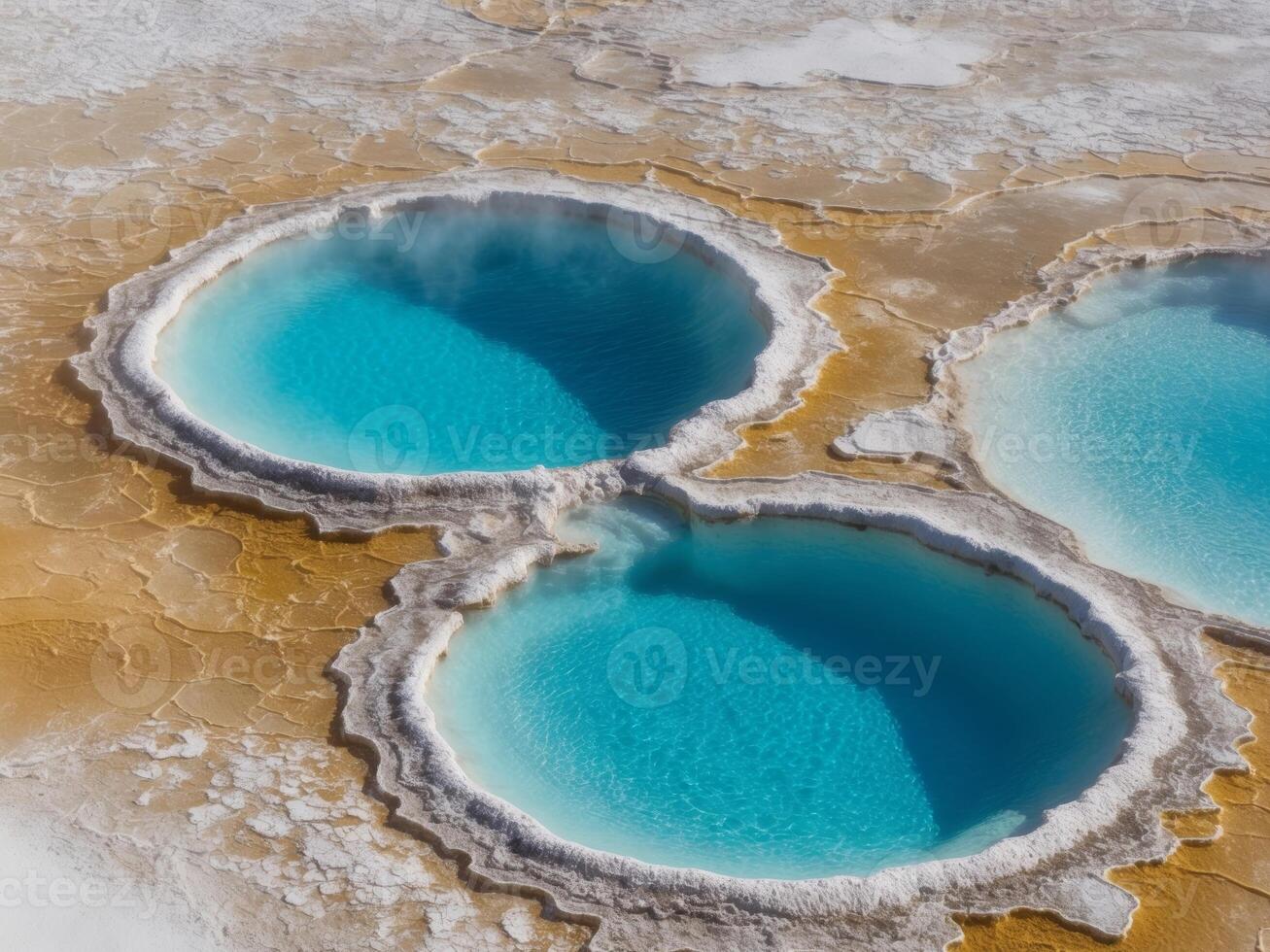 Three large pools of water in yellowstone photo