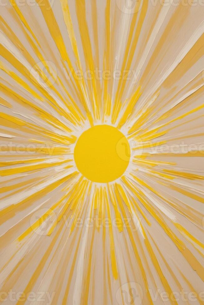 A painting of a sunburst with yellow and white paint photo
