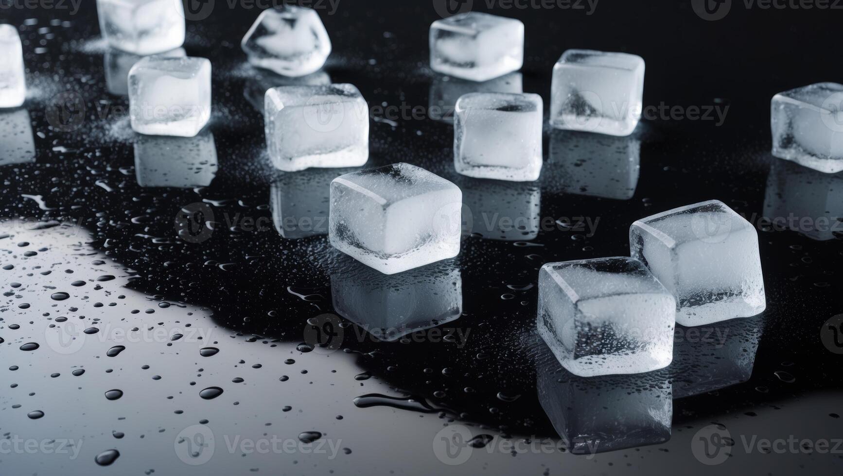Ice cubes on a black surface photo