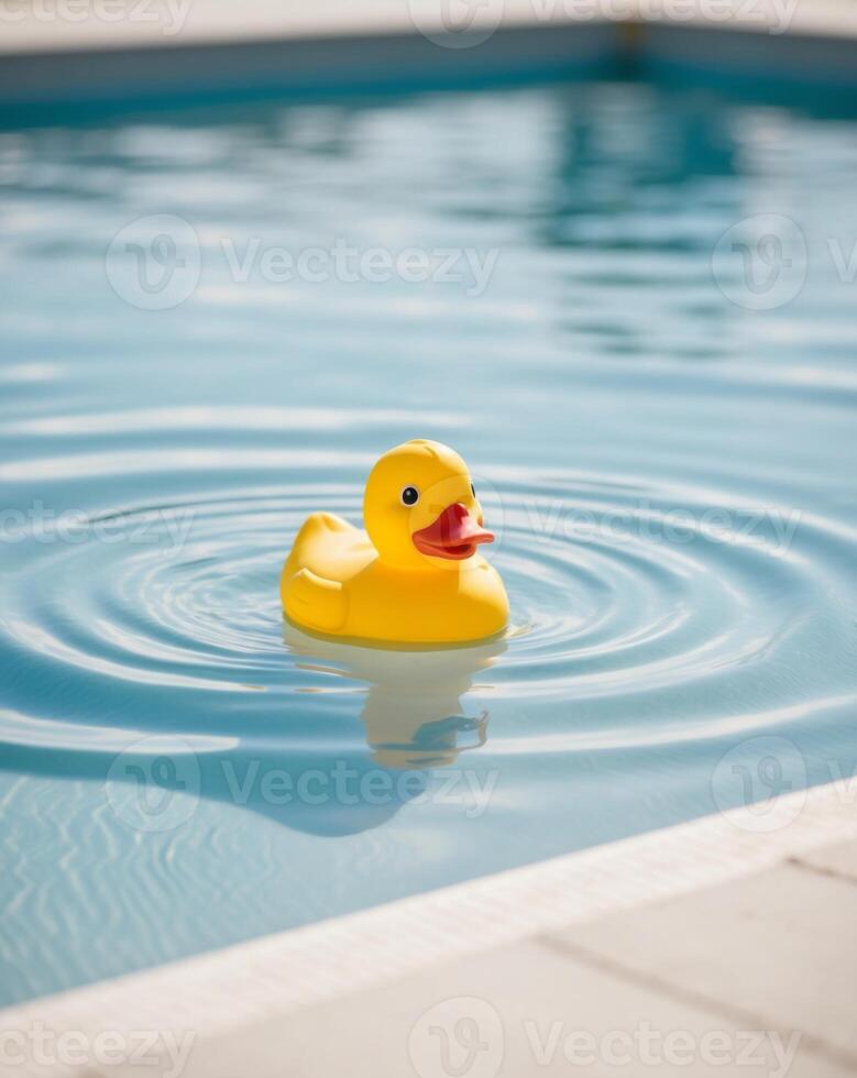 A rubber duck floating in a pool photo