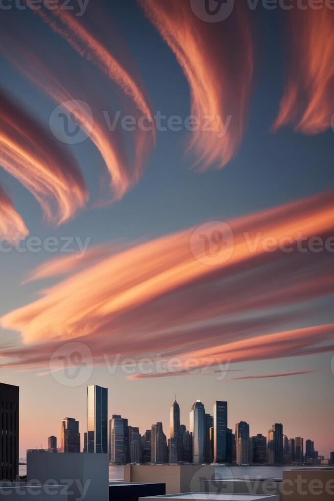 A city skyline with clouds in the sky photo