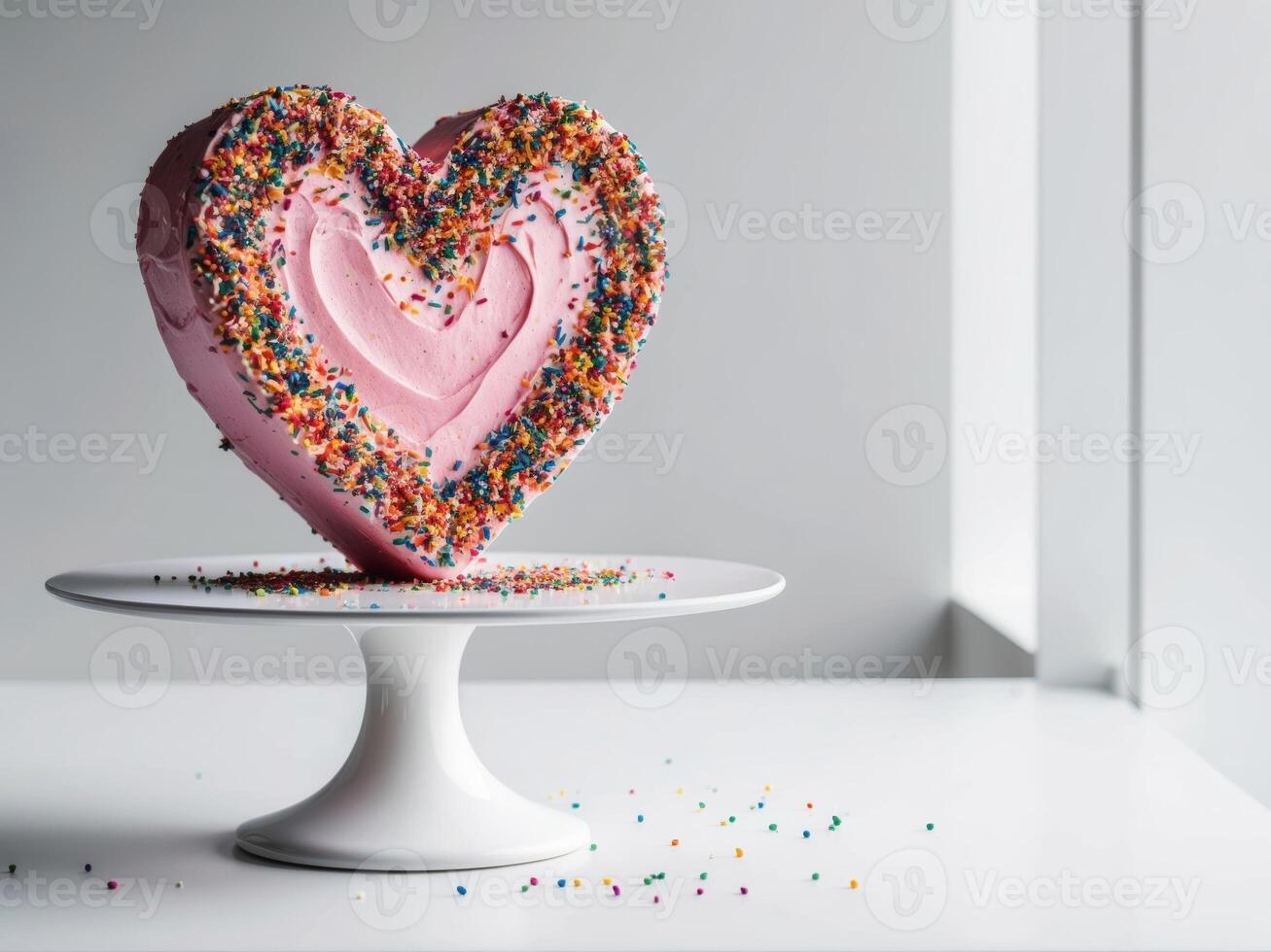 A heart shaped cake with sprinkles on top photo