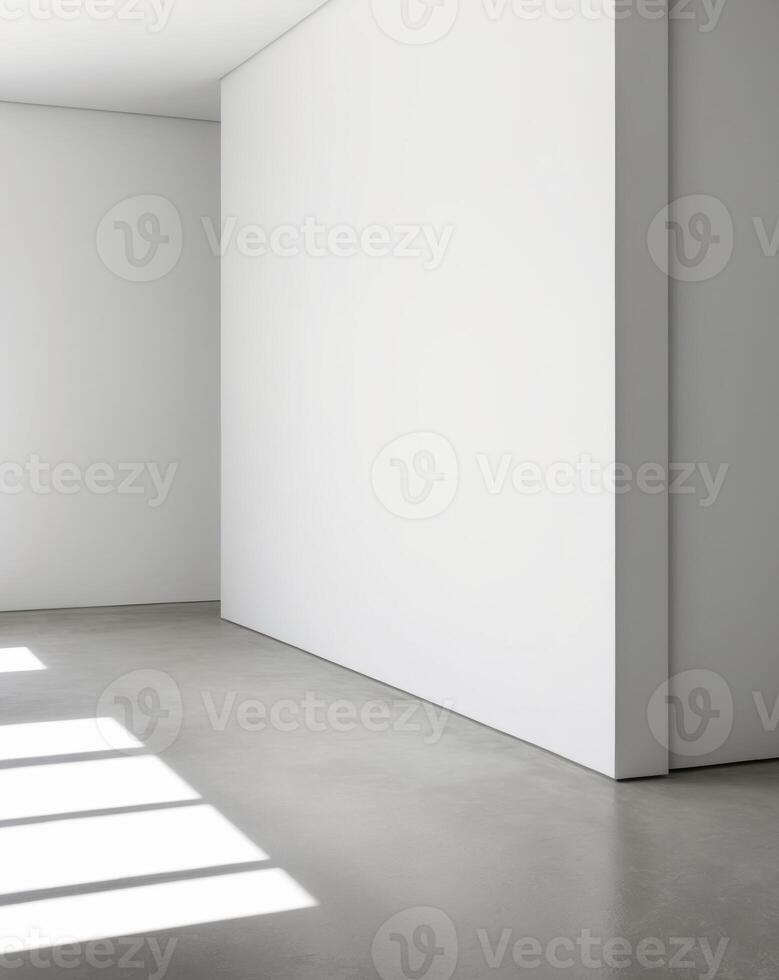 Empty white room with concrete floor and white walls photo
