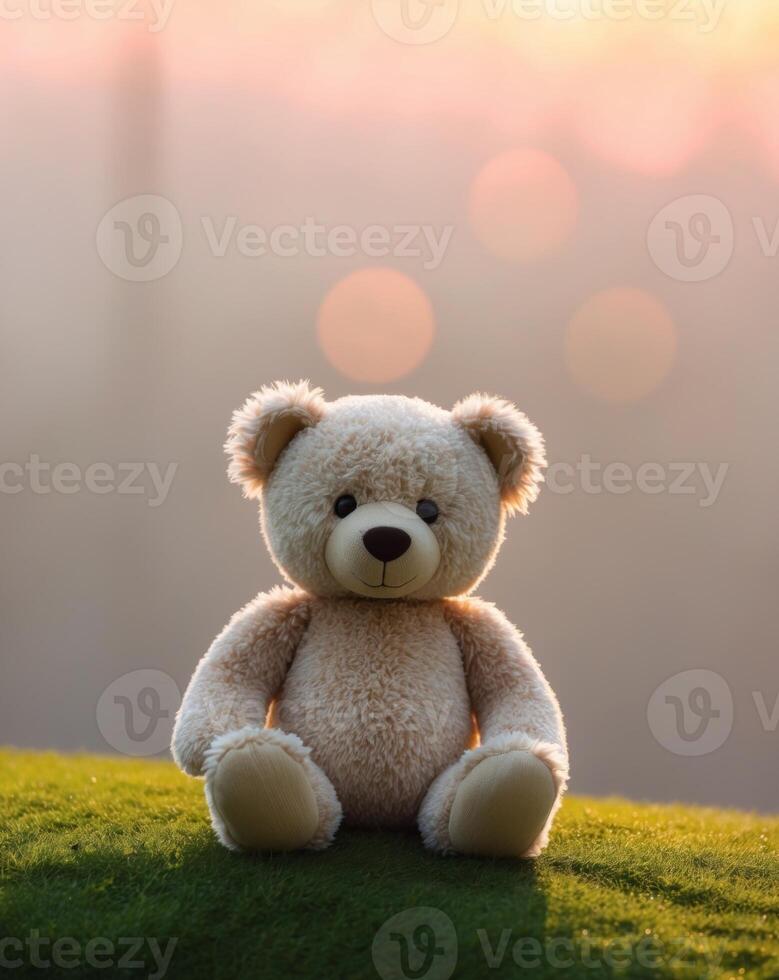 A teddy bear sitting on the grass photo
