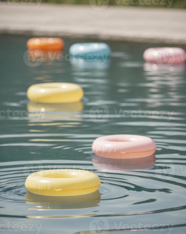 Colorful swimming rings in a pool photo