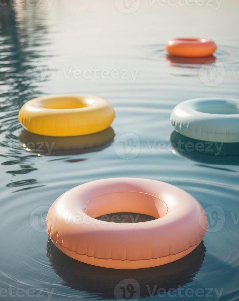 Four inflatable rings floating in the water photo