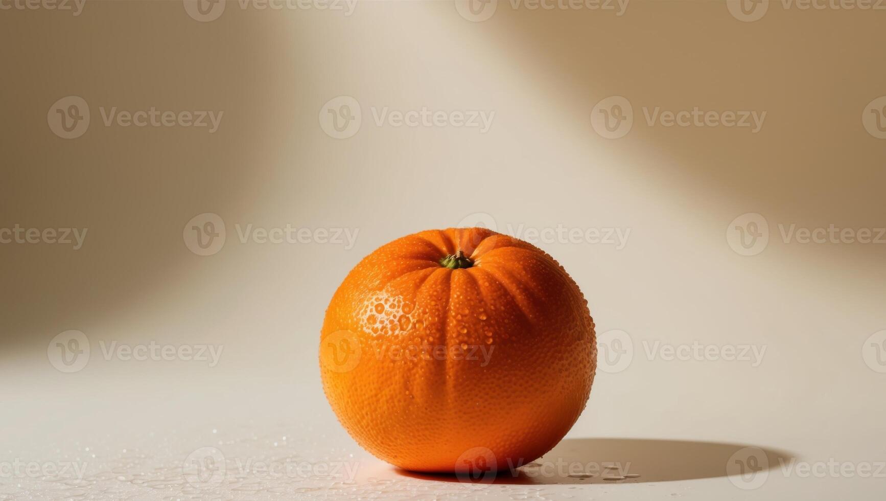 An orange is sitting on a white surface photo