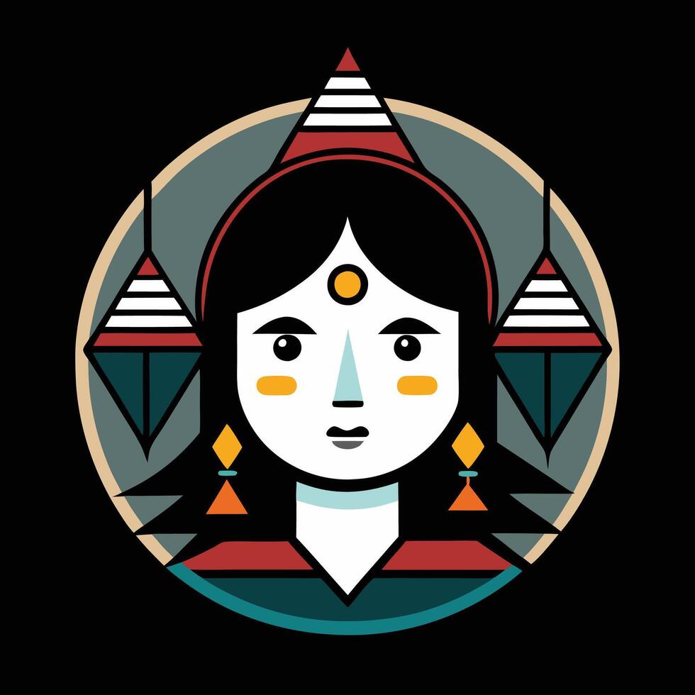 A woman with a headdress and a colorful face vector