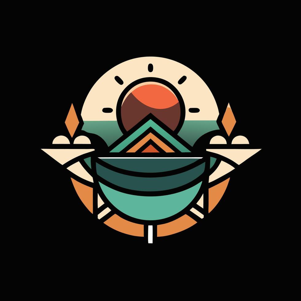 A logo for a restaurant with a sun and mountains vector