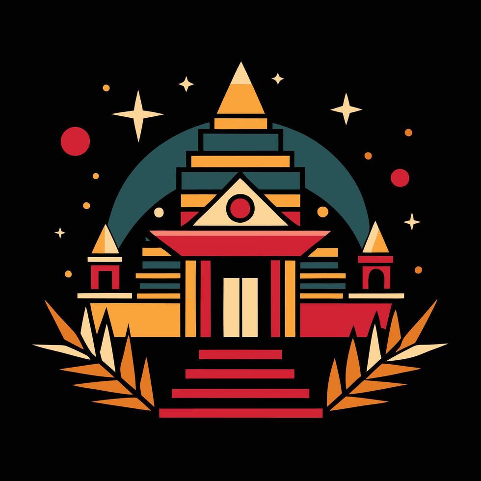 A colorful illustration of a temple vector