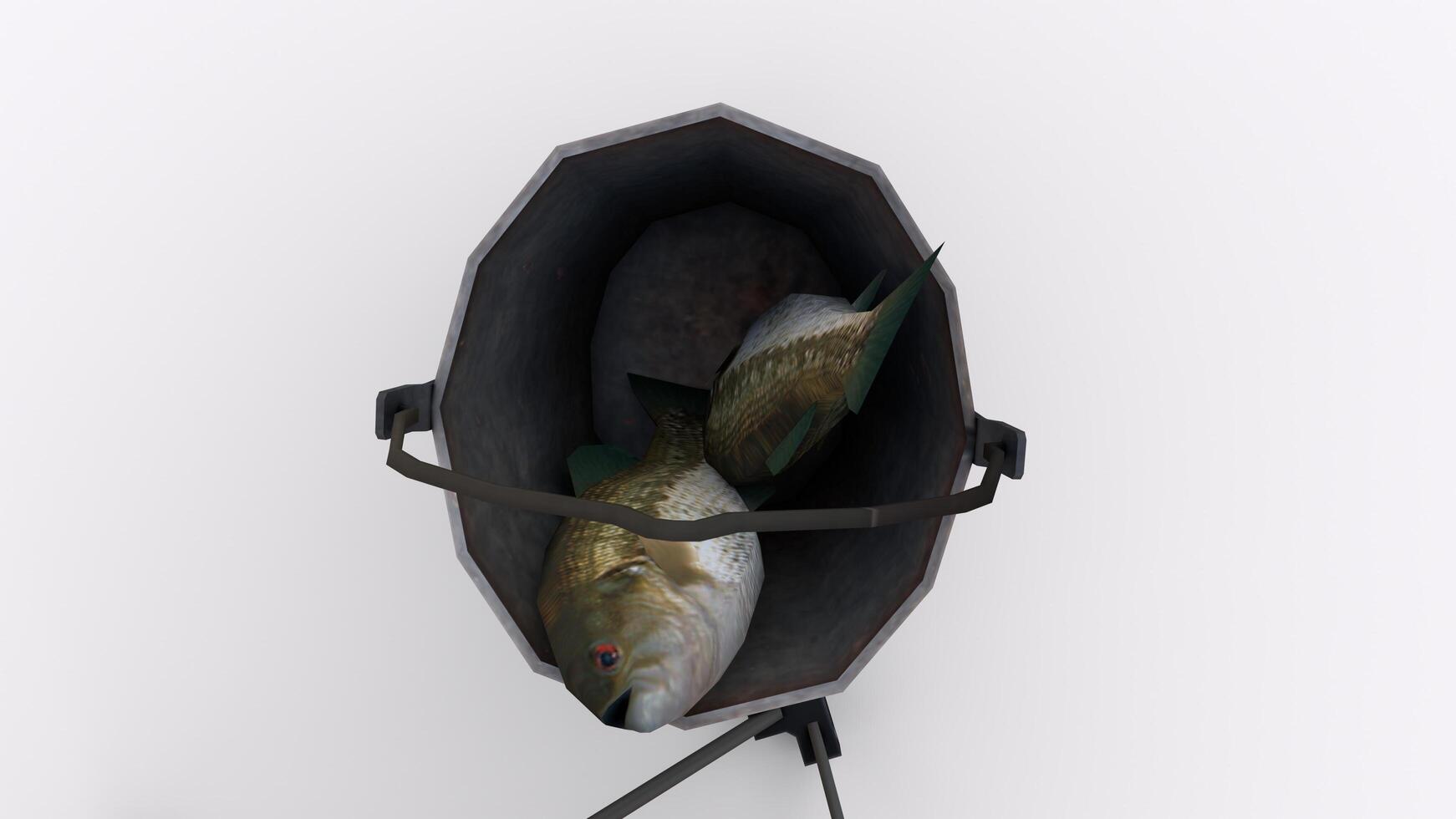 A fish in a bucket with a hook on it photo