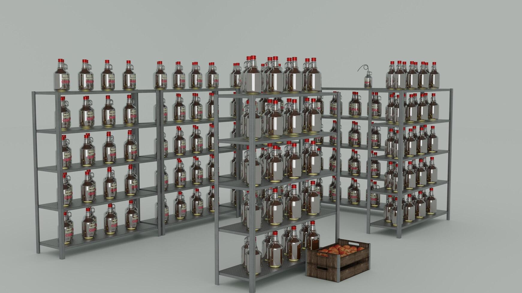 A large rack of bottles with red tops photo