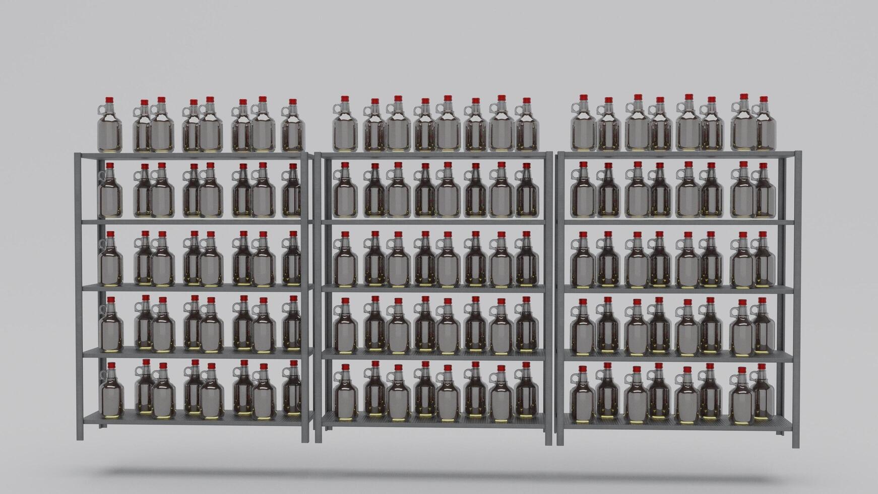 A rack of empty bottles on a gray background photo