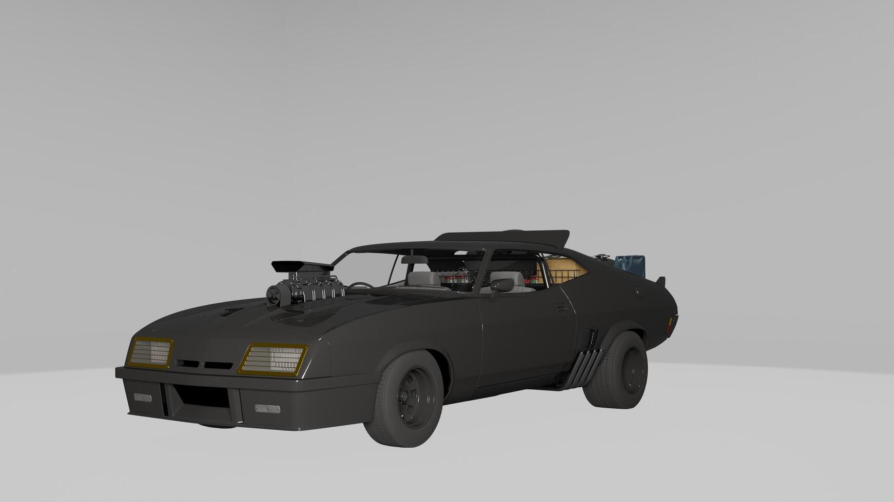 A 3d model of a car with a gun on it photo