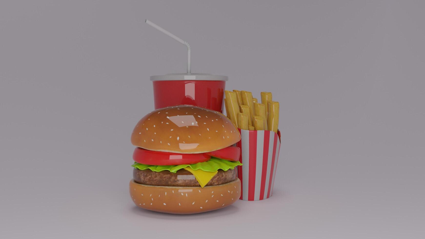 A hamburger and fries with a drink photo