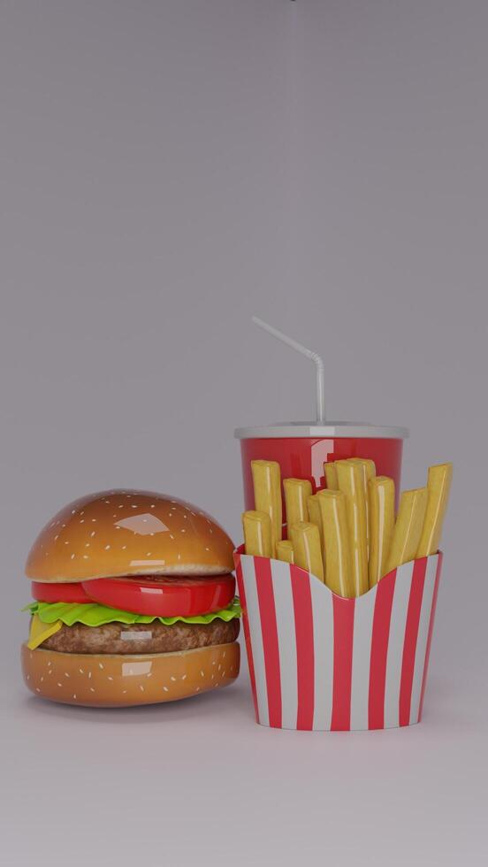 A hamburger and french fries in a paper box photo