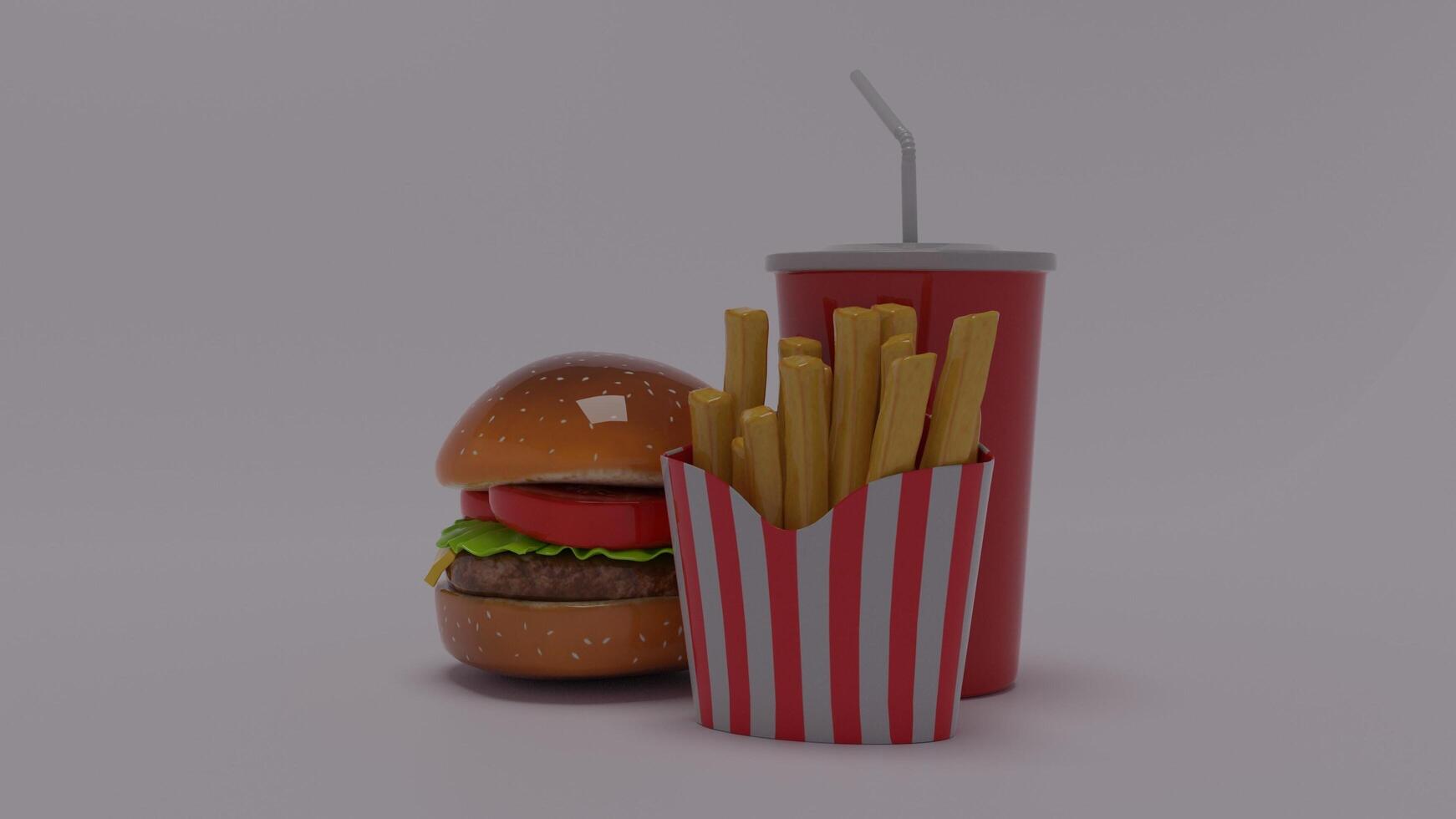 A hamburger and french fries in a paper cup photo