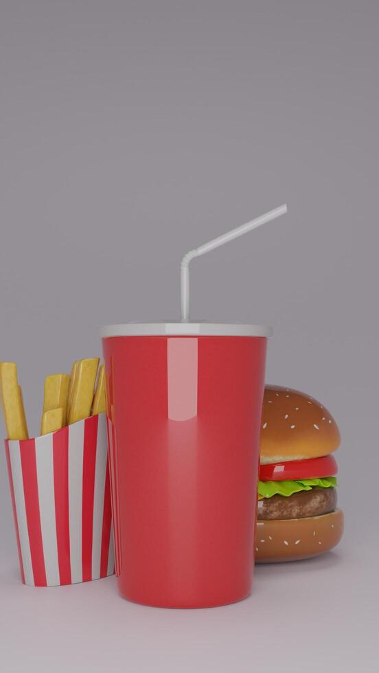 A hamburger and fries in a red cup photo