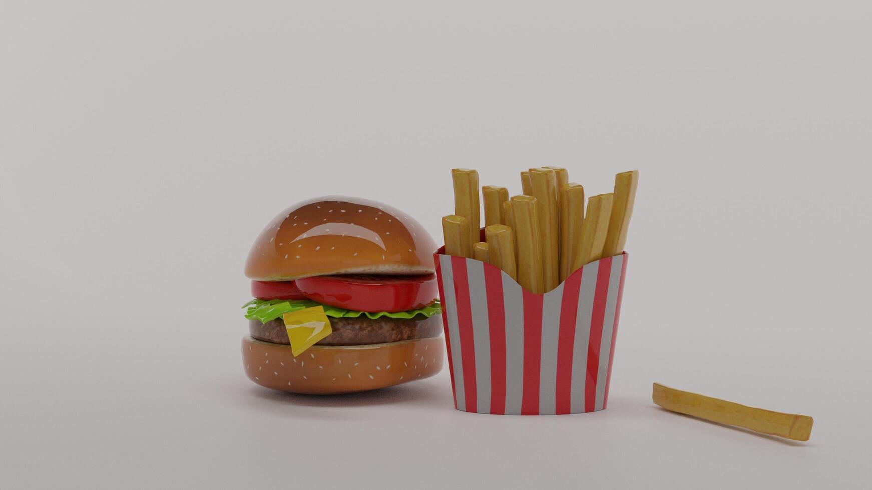 A hamburger and french fries in a paper box photo