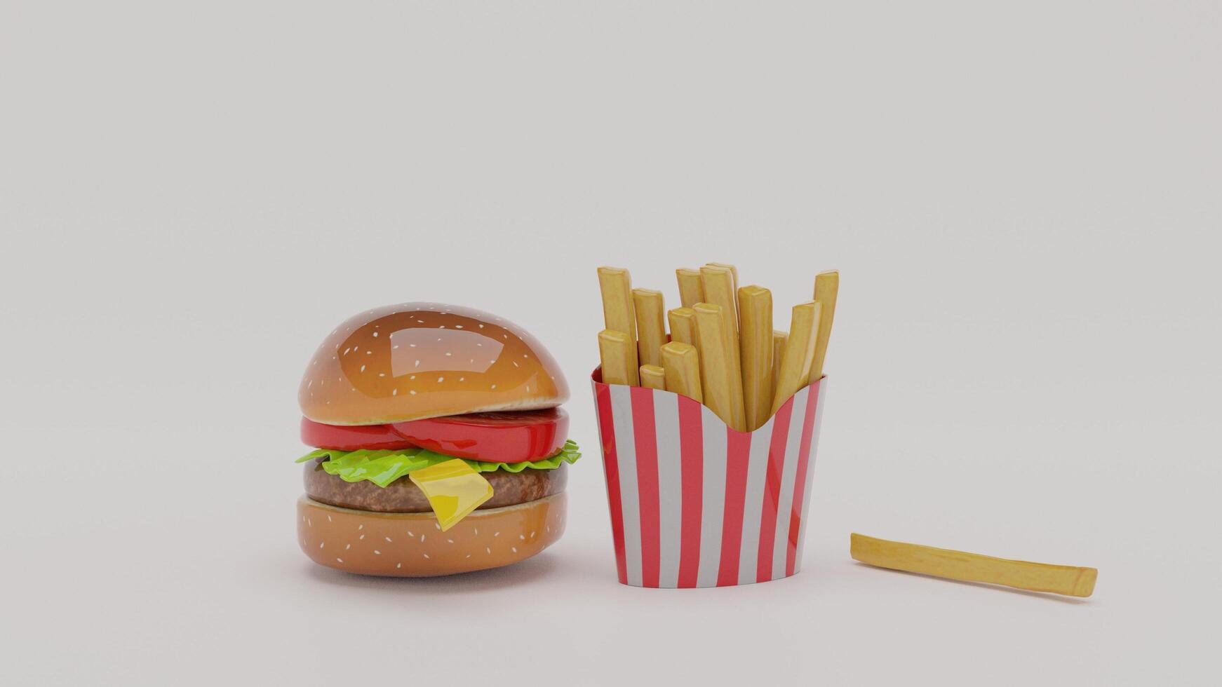 A hamburger and french fries sitting next to each other photo