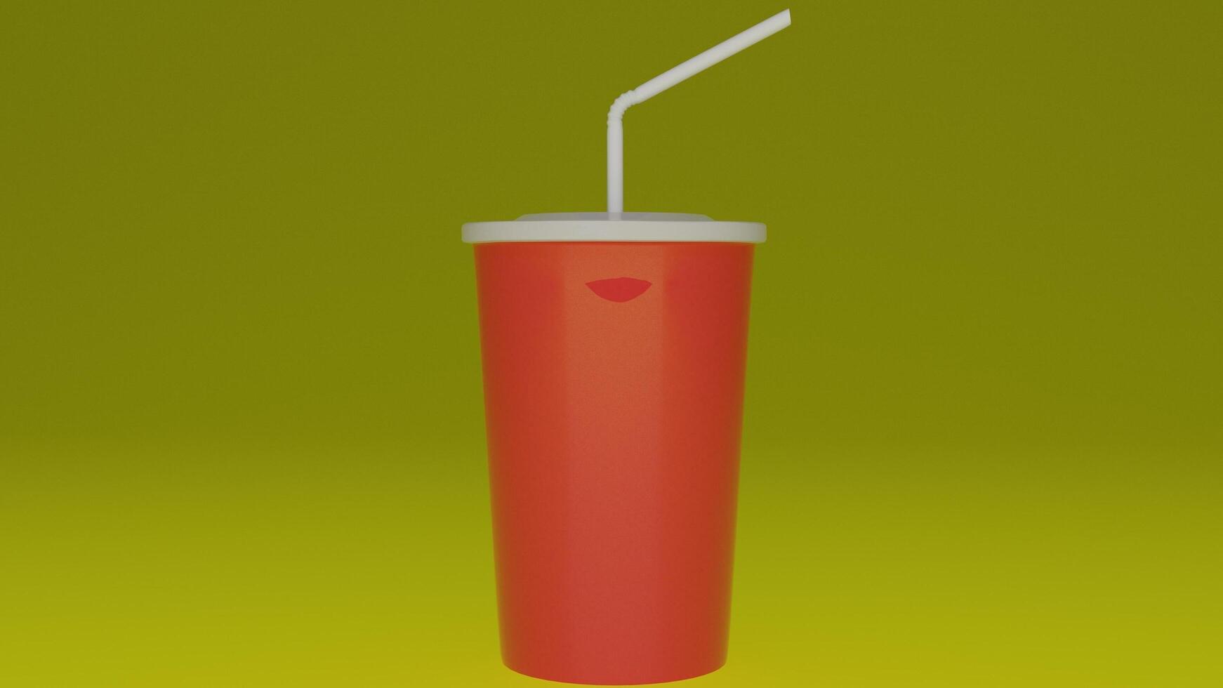 a red cup with a straw in it photo