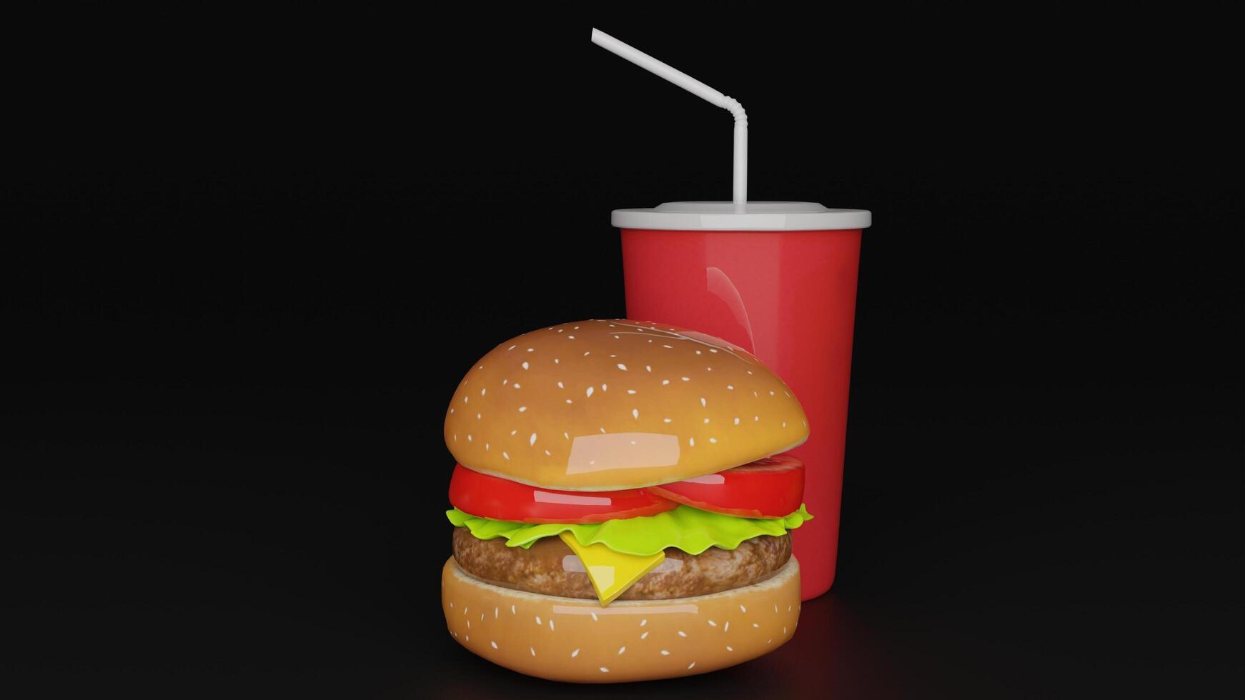 a hamburger and a red drink next to each other photo