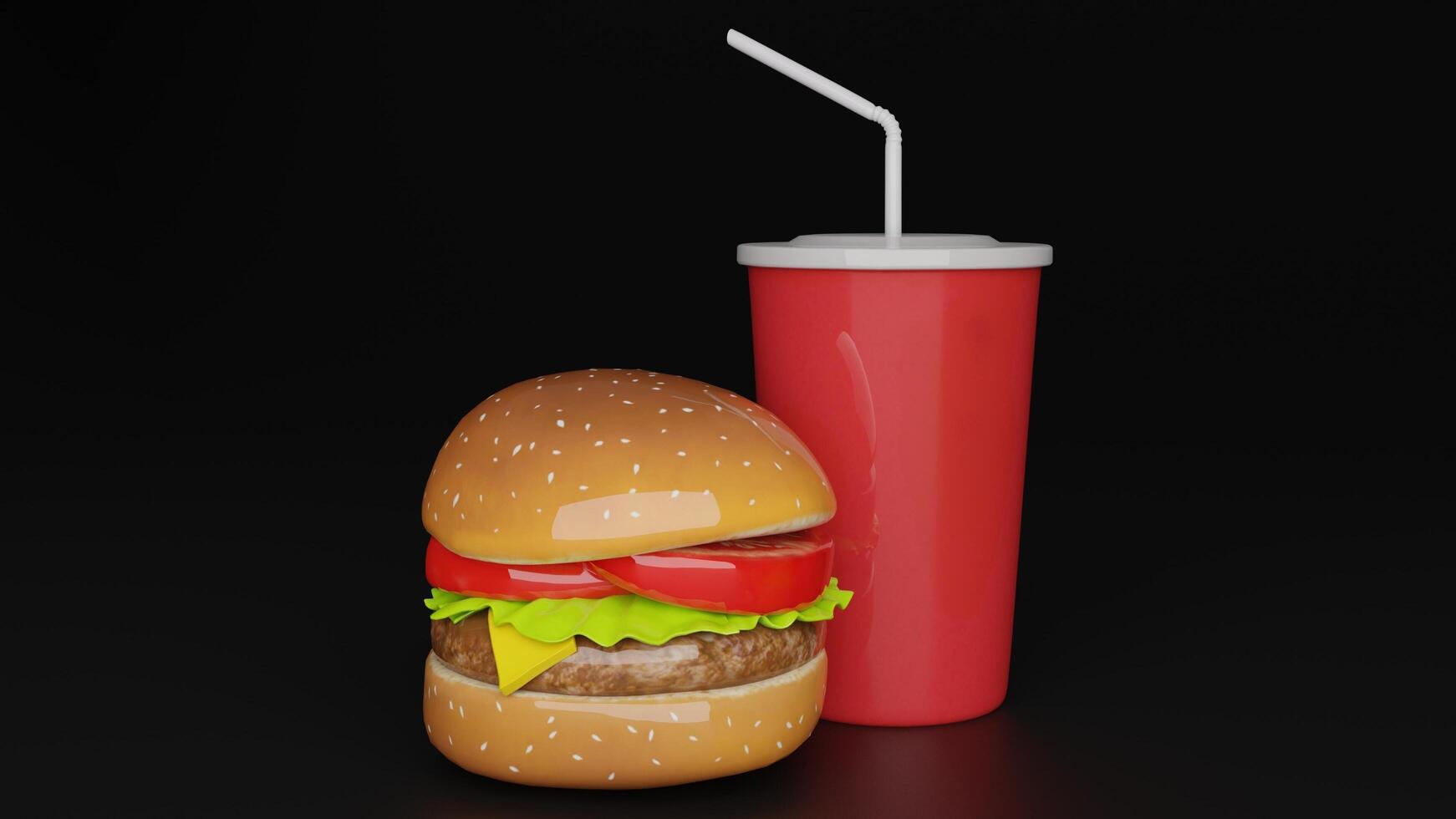 a hamburger and a red drink next to each other photo
