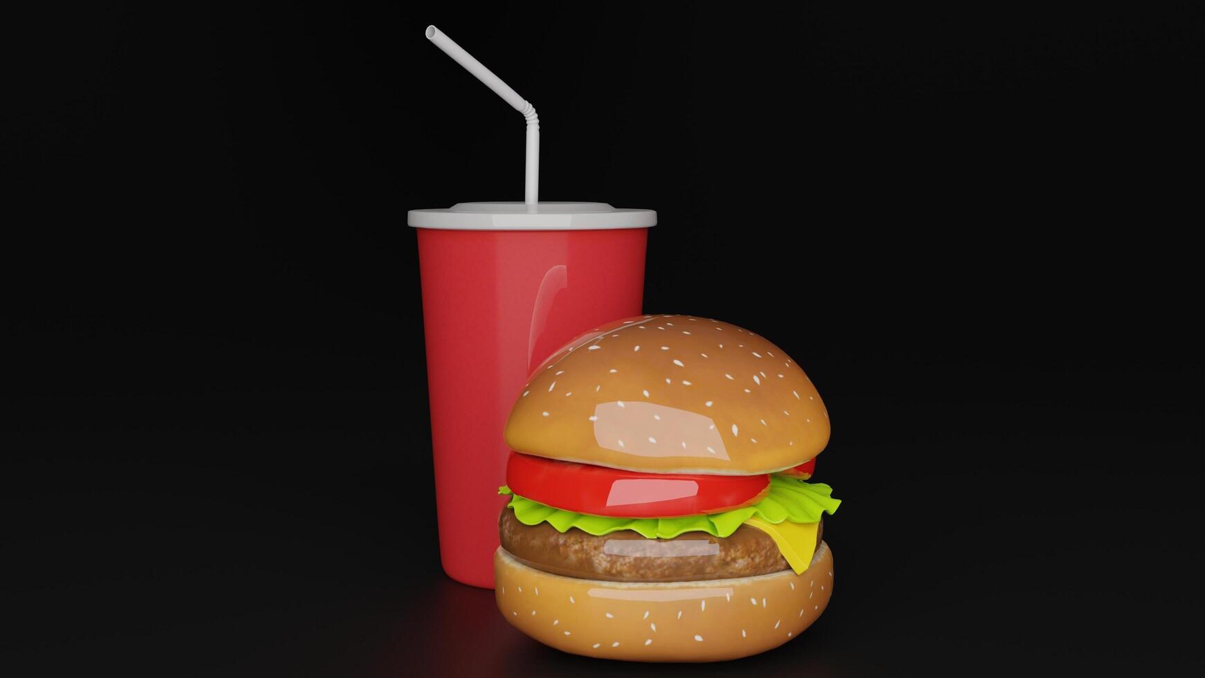 a hamburger and a red drink next to each other photo